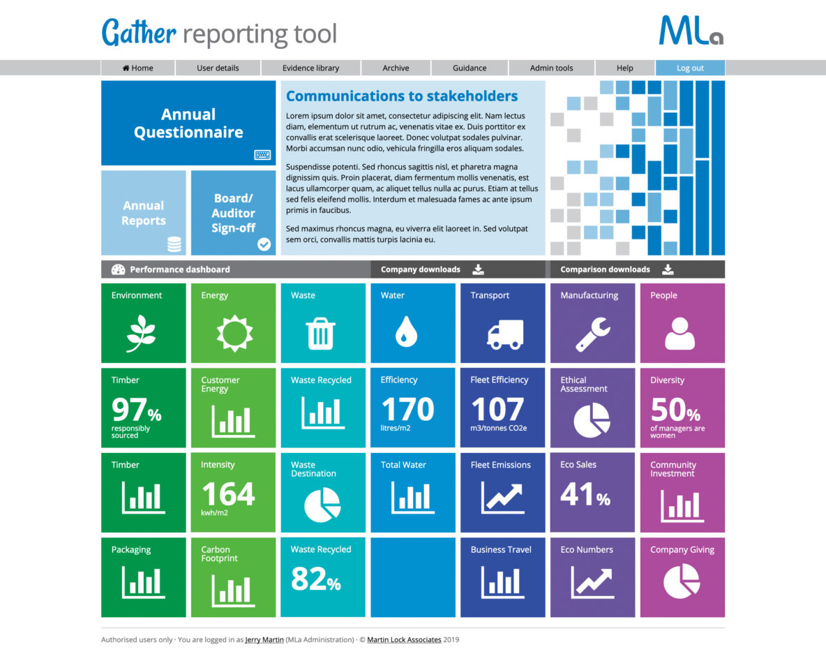 Gather reporting dashboard home page