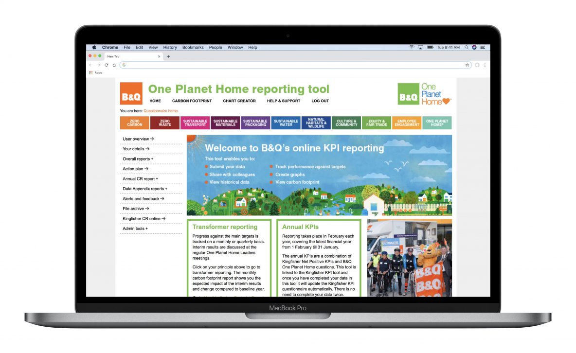 B&Q One Plant Home Reporting tool website