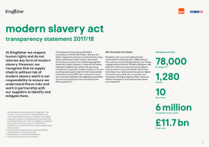 Kingfisher Modern Slavery Act statement 2017/18