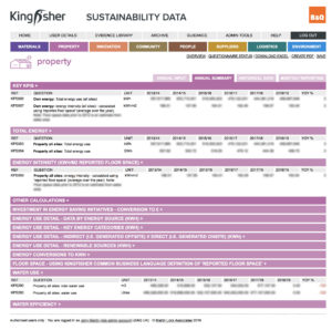 Kingfisher Sustainability Reporting tool summary example screen