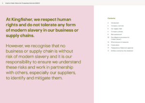 Kingfisher Modern Slavery Act Statement 2021, introduction.