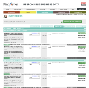 Kingfisher Sustainability Reporting tool input example